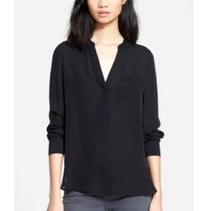 VINCE Black Silk Ribbed Sleeved Women's Top
